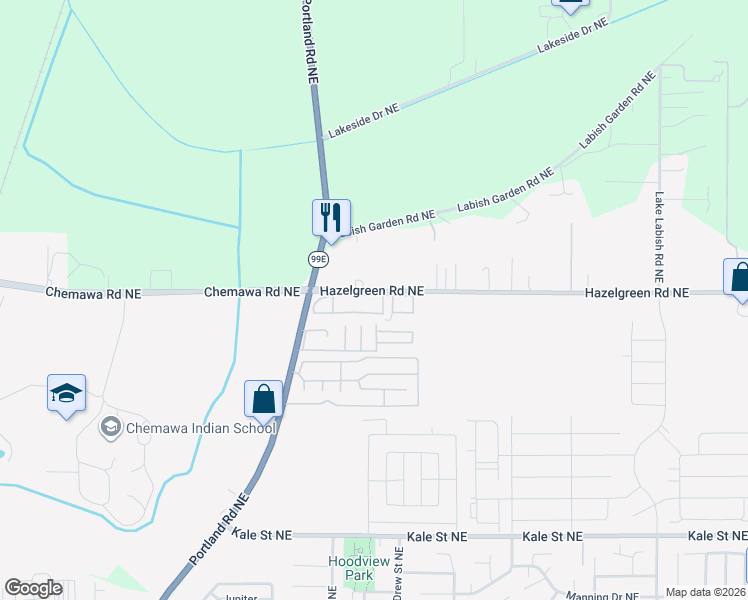 map of restaurants, bars, coffee shops, grocery stores, and more near 4274 Hazelgreen Road Northeast in Salem