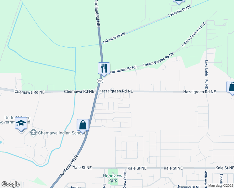 map of restaurants, bars, coffee shops, grocery stores, and more near 4274 Hazelgreen Road Northeast in Salem