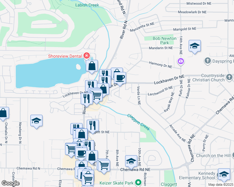 map of restaurants, bars, coffee shops, grocery stores, and more near 772 Lockhaven Drive Northeast in Keizer