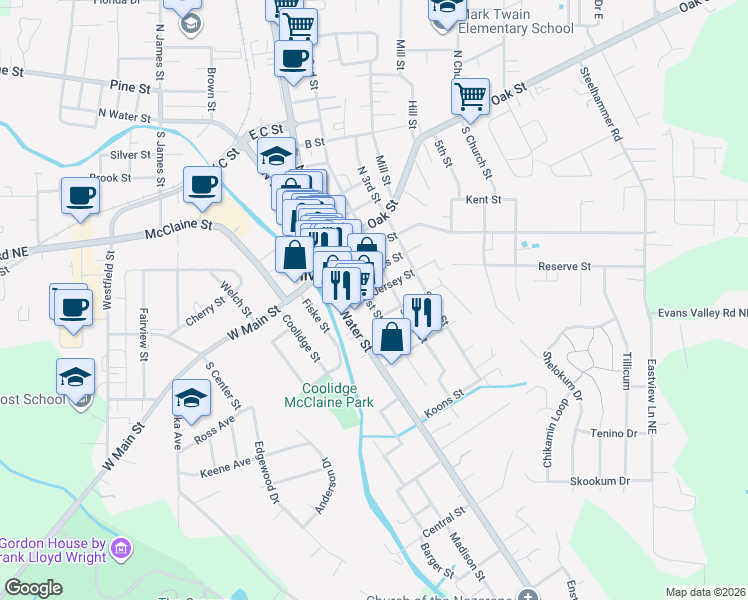 map of restaurants, bars, coffee shops, grocery stores, and more near 302 Jersey Street in Silverton