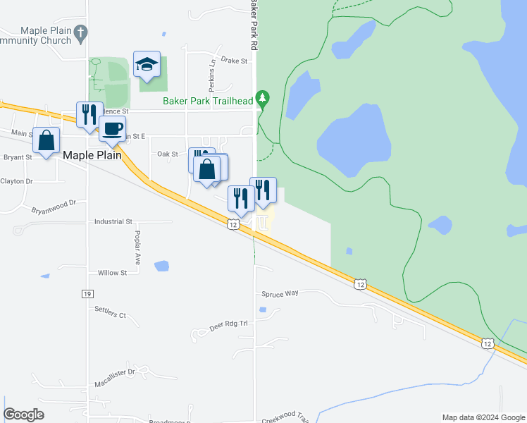 map of restaurants, bars, coffee shops, grocery stores, and more near 1400 County Road 29 in Maple Plain