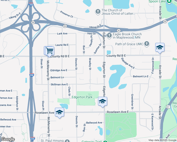 map of restaurants, bars, coffee shops, grocery stores, and more near 2101 Bradley Street in Saint Paul