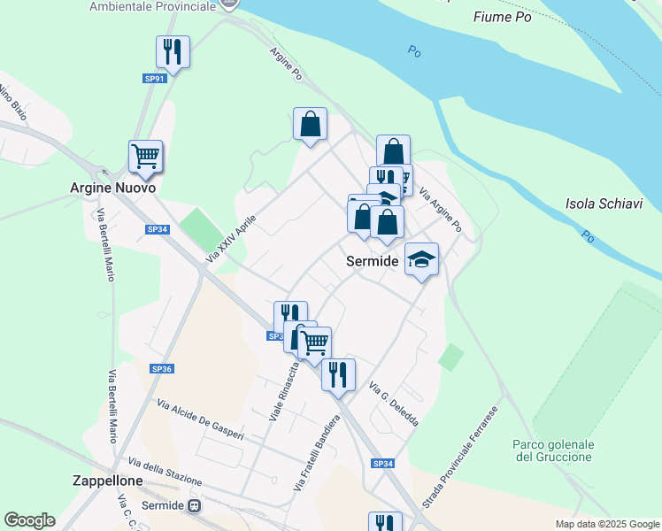 map of restaurants, bars, coffee shops, grocery stores, and more near 14 Via Don G. Grioli in Sermide