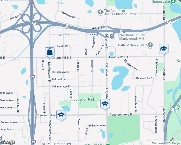map of restaurants, bars, coffee shops, grocery stores, and more near 2101 Bradley Street in Saint Paul