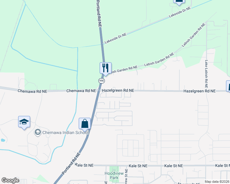 map of restaurants, bars, coffee shops, grocery stores, and more near 4274 Hazelgreen Road Northeast in Salem