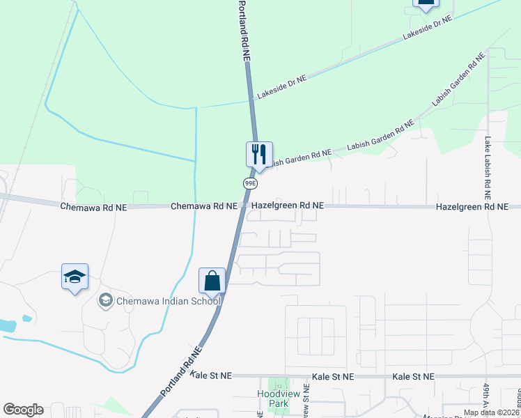 map of restaurants, bars, coffee shops, grocery stores, and more near 4230 Hazelgreen Road Northeast in Salem