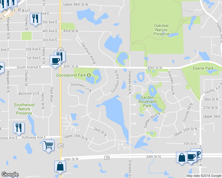 map of restaurants, bars, coffee shops, grocery stores, and more near 3822 Goodwin Avenue North in Saint Paul