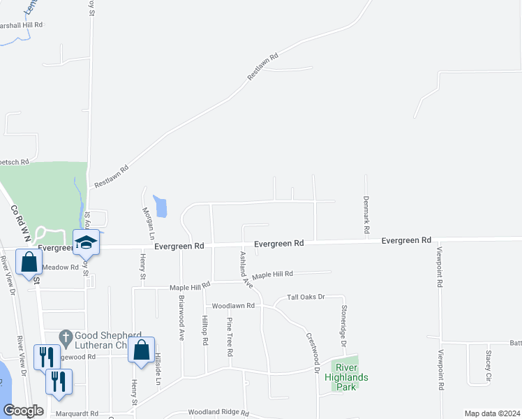 map of restaurants, bars, coffee shops, grocery stores, and more near 1611 Forest Valley Road in Wausau