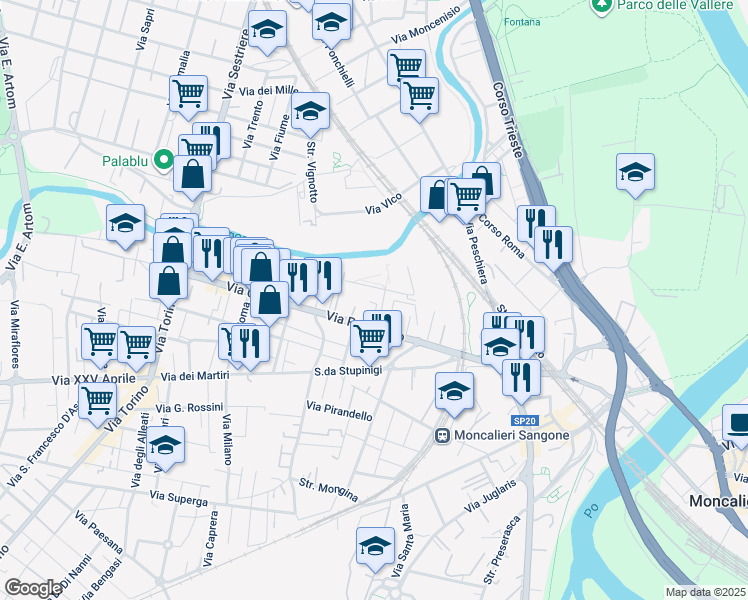 map of restaurants, bars, coffee shops, grocery stores, and more near 98 Via Pastrengo in Moncalieri