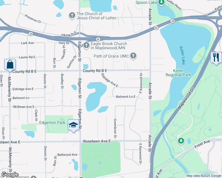 map of restaurants, bars, coffee shops, grocery stores, and more near 2093 Greenbrier Street in Saint Paul