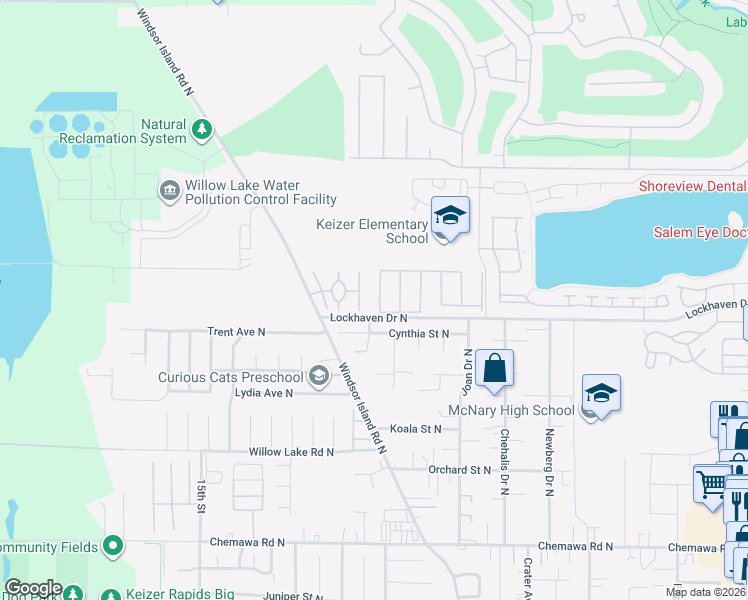 map of restaurants, bars, coffee shops, grocery stores, and more near 35 Wildwood Court North in Keizer