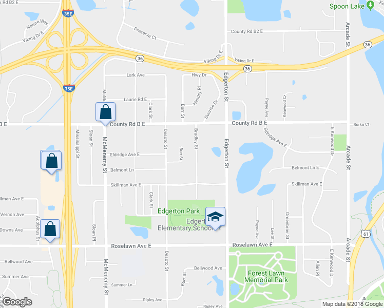 map of restaurants, bars, coffee shops, grocery stores, and more near 2101 Bradley Street in Saint Paul
