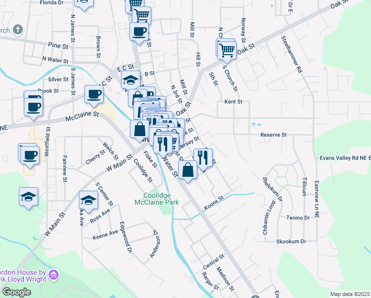 map of restaurants, bars, coffee shops, grocery stores, and more near 314 Jersey Street in Silverton