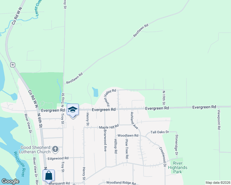 map of restaurants, bars, coffee shops, grocery stores, and more near 4525 Forest Valley Road in Wausau