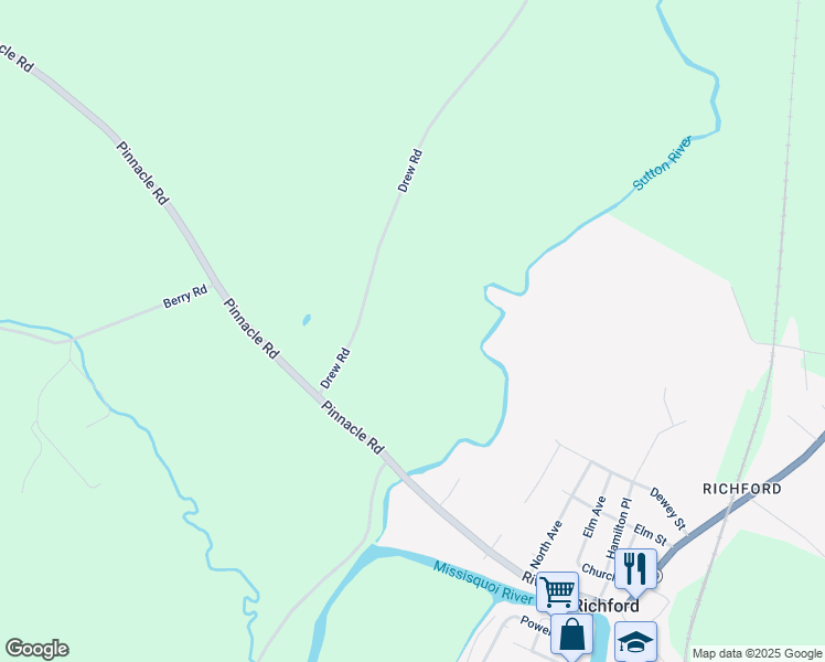 map of restaurants, bars, coffee shops, grocery stores, and more near 174 Drew Road in Richford