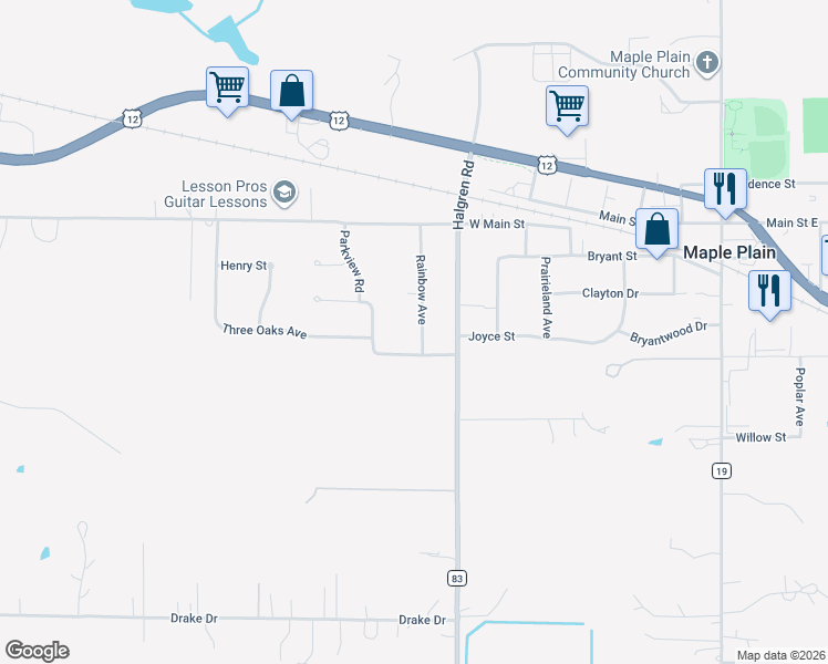 map of restaurants, bars, coffee shops, grocery stores, and more near 1435 Rainbow Avenue in Maple Plain