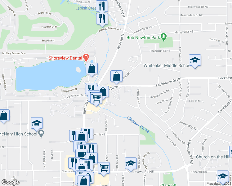 map of restaurants, bars, coffee shops, grocery stores, and more near 772 Lockhaven Drive Northeast in Keizer