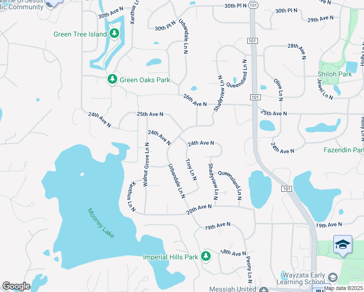 map of restaurants, bars, coffee shops, grocery stores, and more near 2330 Troy Lane North in Plymouth