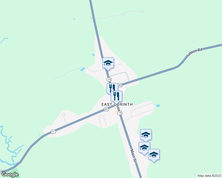 map of restaurants, bars, coffee shops, grocery stores, and more near 293 Maine 15 in Corinth