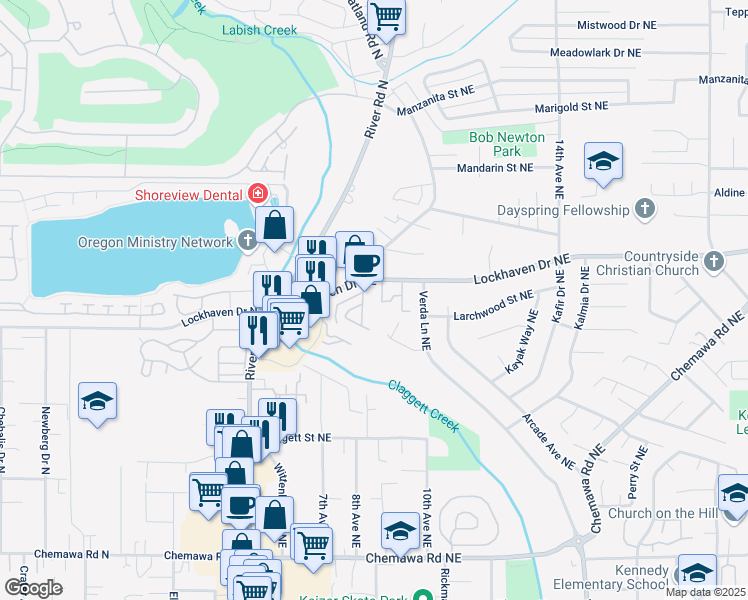 map of restaurants, bars, coffee shops, grocery stores, and more near 824 Lockhaven Drive Northeast in Keizer