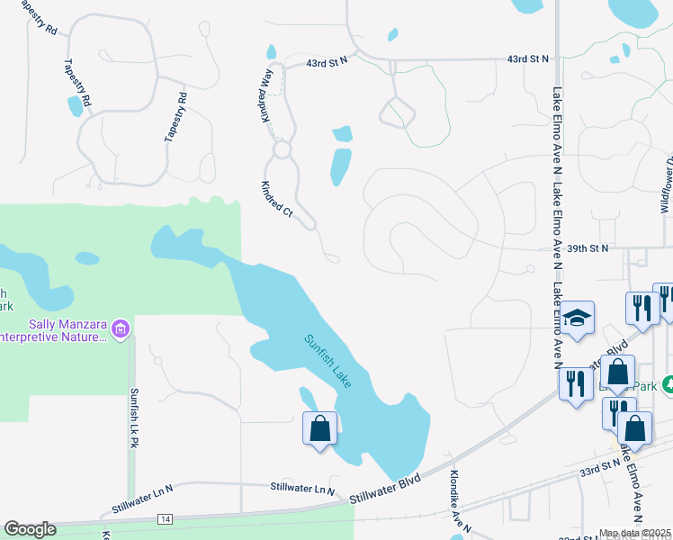 map of restaurants, bars, coffee shops, grocery stores, and more near 3704 Kindred Court in Lake Elmo