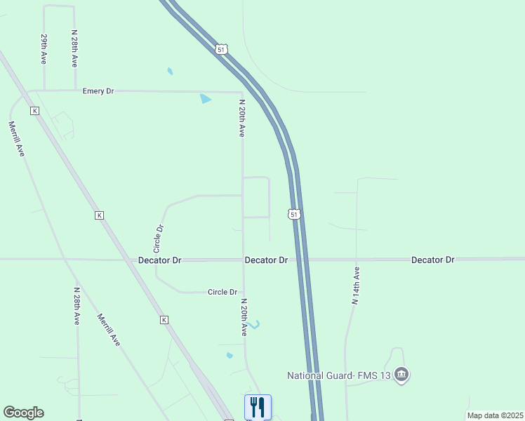 map of restaurants, bars, coffee shops, grocery stores, and more near 3600 North 18th Avenue in Wausau