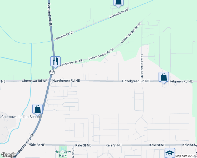 map of restaurants, bars, coffee shops, grocery stores, and more near 4541 Hazelgreen Road Northeast in Salem