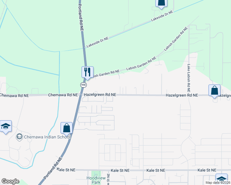 map of restaurants, bars, coffee shops, grocery stores, and more near 4405 Hazelgreen Road Northeast in Salem
