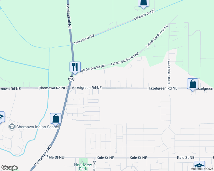 map of restaurants, bars, coffee shops, grocery stores, and more near 4405 Hazelgreen Road Northeast in Salem