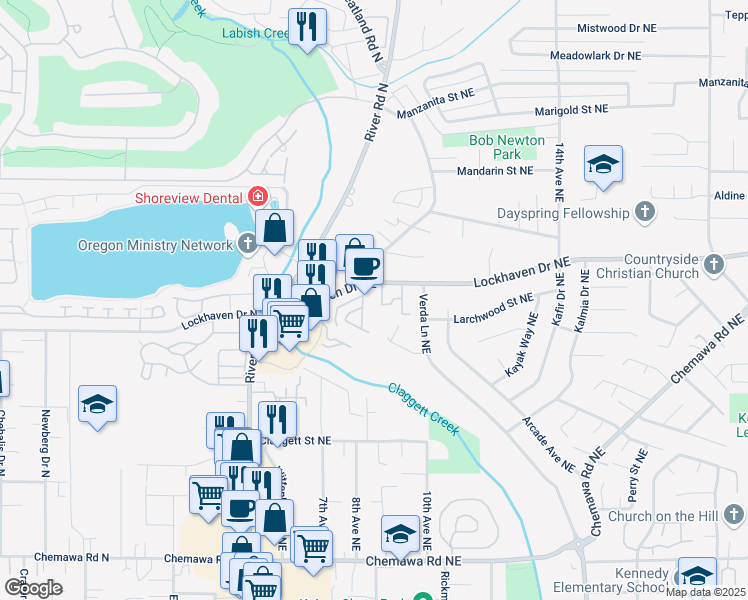 map of restaurants, bars, coffee shops, grocery stores, and more near 824 Lockhaven Drive Northeast in Keizer