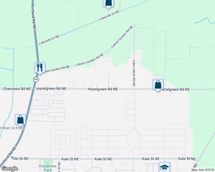 map of restaurants, bars, coffee shops, grocery stores, and more near 4663 Hazelgreen Road Northeast in Salem