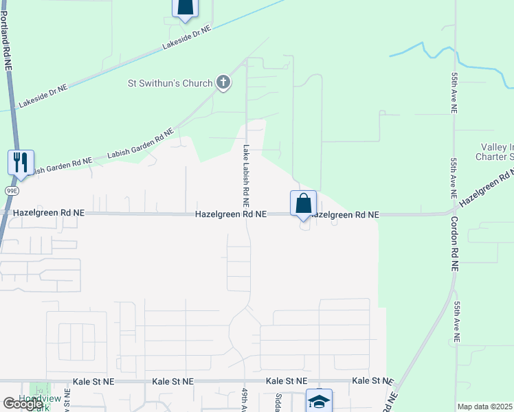 map of restaurants, bars, coffee shops, grocery stores, and more near 4933 Hazelgreen Road Northeast in Salem