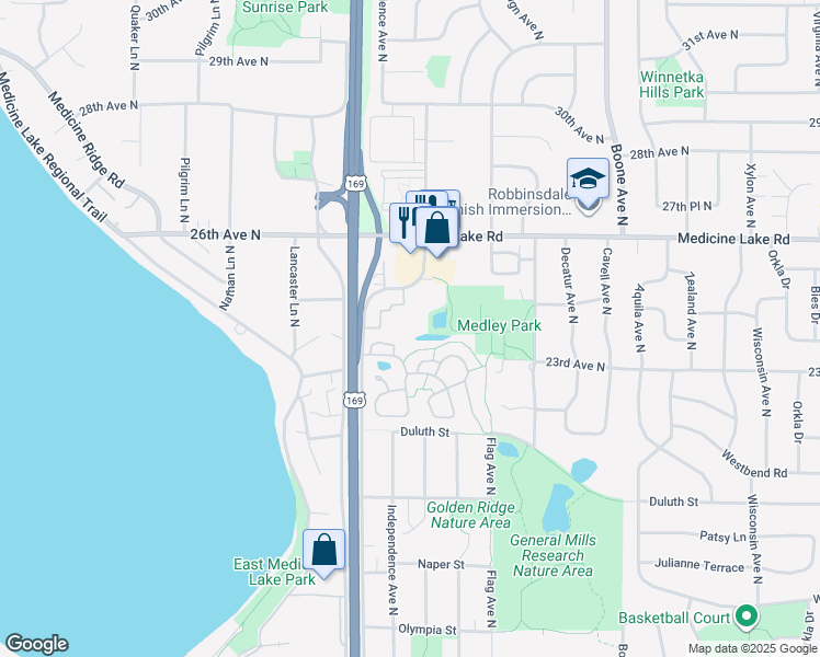 map of restaurants, bars, coffee shops, grocery stores, and more near 2304 English Circle in Minneapolis