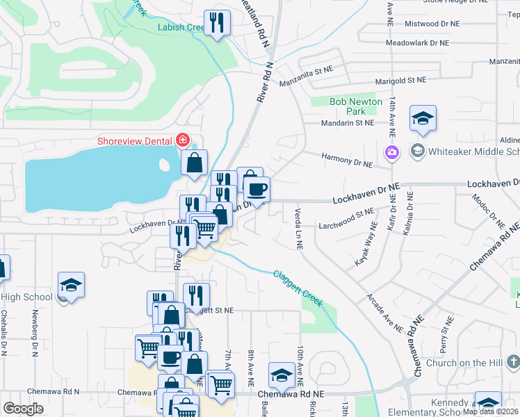 map of restaurants, bars, coffee shops, grocery stores, and more near 824 Lockhaven Drive Northeast in Keizer