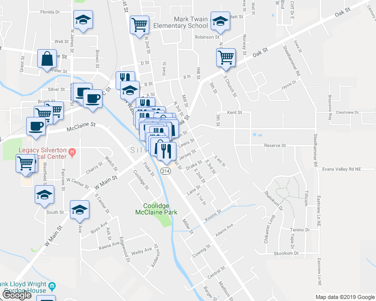map of restaurants, bars, coffee shops, grocery stores, and more near 403 Jersey Street in Silverton