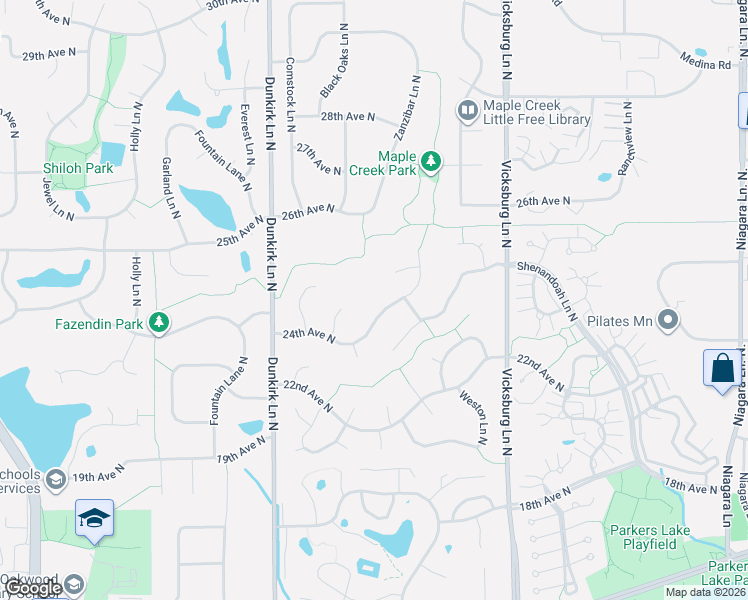 map of restaurants, bars, coffee shops, grocery stores, and more near 16330 24th Avenue North in Minneapolis