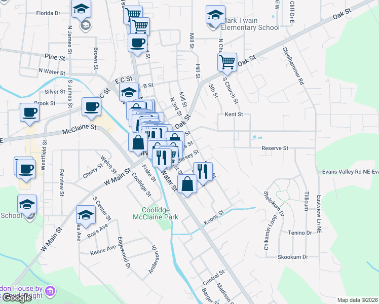 map of restaurants, bars, coffee shops, grocery stores, and more near 407 Jersey Street in Silverton