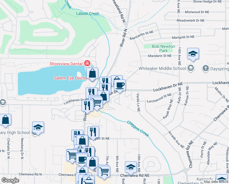 map of restaurants, bars, coffee shops, grocery stores, and more near 772 Lockhaven Drive Northeast in Keizer
