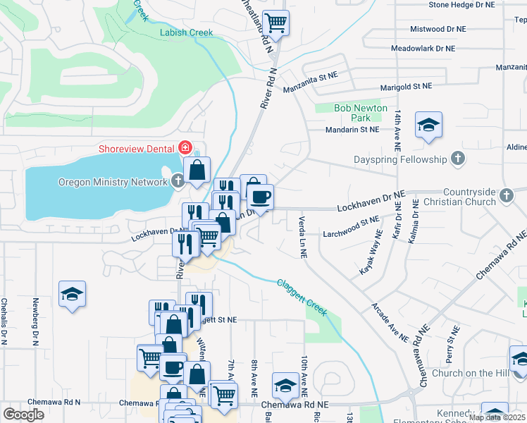 map of restaurants, bars, coffee shops, grocery stores, and more near 824 Lockhaven Drive Northeast in Keizer