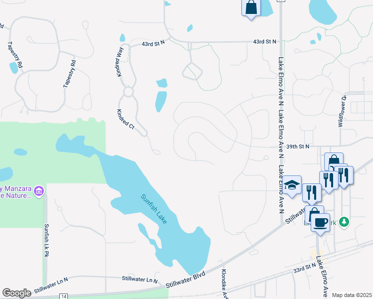 map of restaurants, bars, coffee shops, grocery stores, and more near 3704 Kindred Court in Lake Elmo