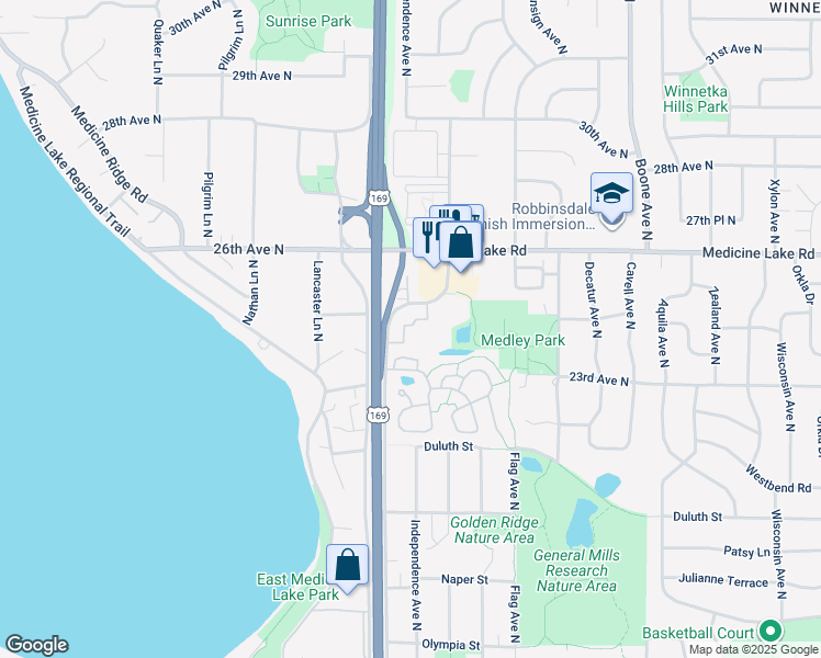 map of restaurants, bars, coffee shops, grocery stores, and more near in Golden Valley