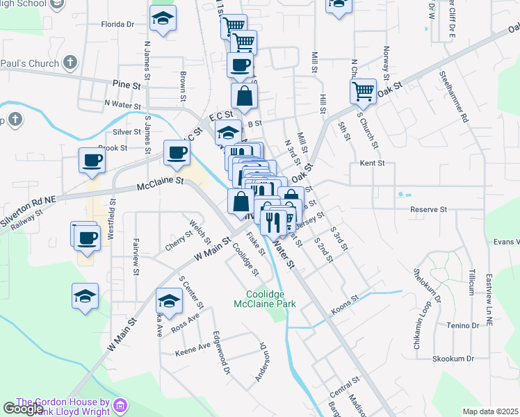 map of restaurants, bars, coffee shops, grocery stores, and more near 115 South 1st Street in Silverton