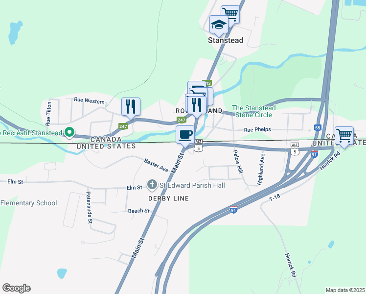 map of restaurants, bars, coffee shops, grocery stores, and more near 26 Main Street in Derby
