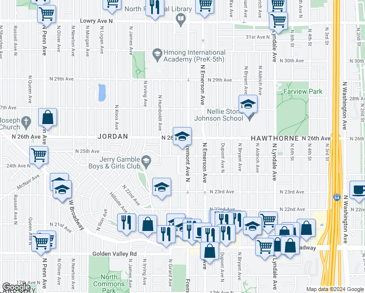 map of restaurants, bars, coffee shops, grocery stores, and more near in Minneapolis