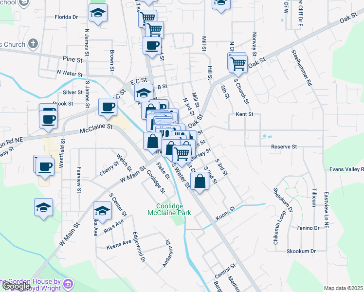 map of restaurants, bars, coffee shops, grocery stores, and more near 315 East Main Street in Silverton