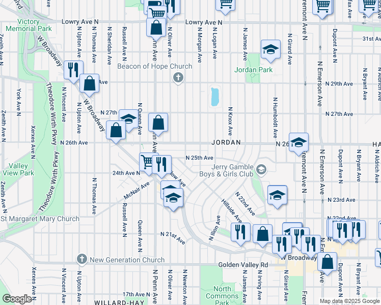 map of restaurants, bars, coffee shops, grocery stores, and more near in Minneapolis