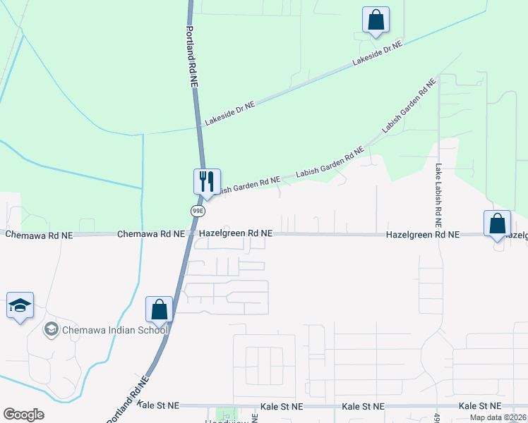 map of restaurants, bars, coffee shops, grocery stores, and more near 4420 Labish Garden Road Northeast in Salem