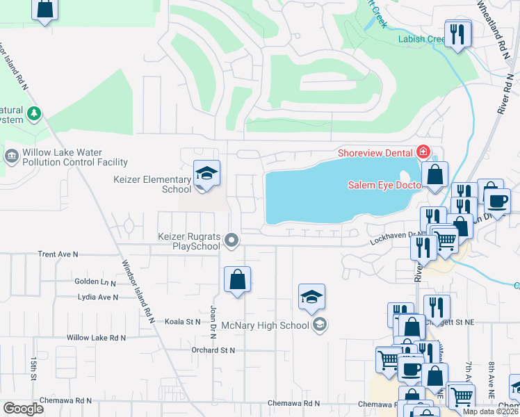 map of restaurants, bars, coffee shops, grocery stores, and more near 5778 Westlake Loop North in Keizer