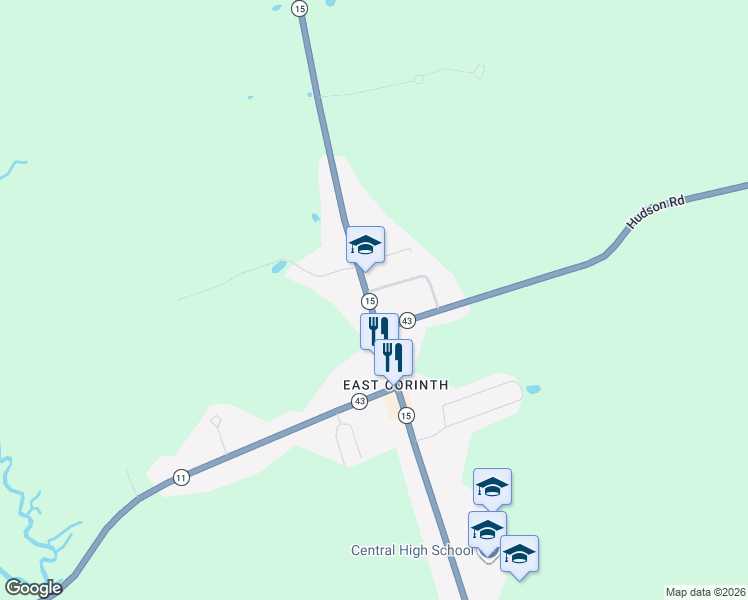 map of restaurants, bars, coffee shops, grocery stores, and more near 179 Main Street in Corinth