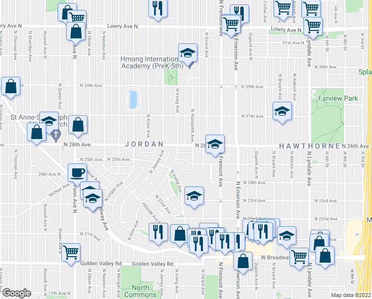 map of restaurants, bars, coffee shops, grocery stores, and more near 1415 North 26th Avenue in Minneapolis